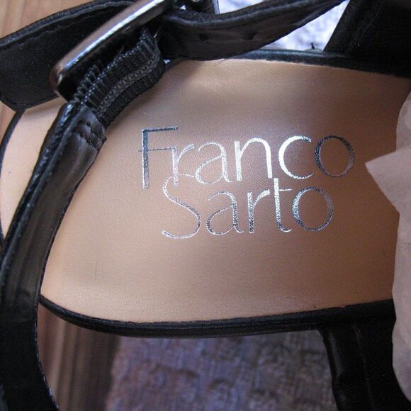 Franco Sarto Black Leather Block Heel Sandals - Picture 8 of 10